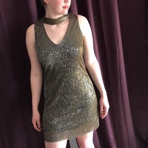 shimmery metallic gold and silver dress